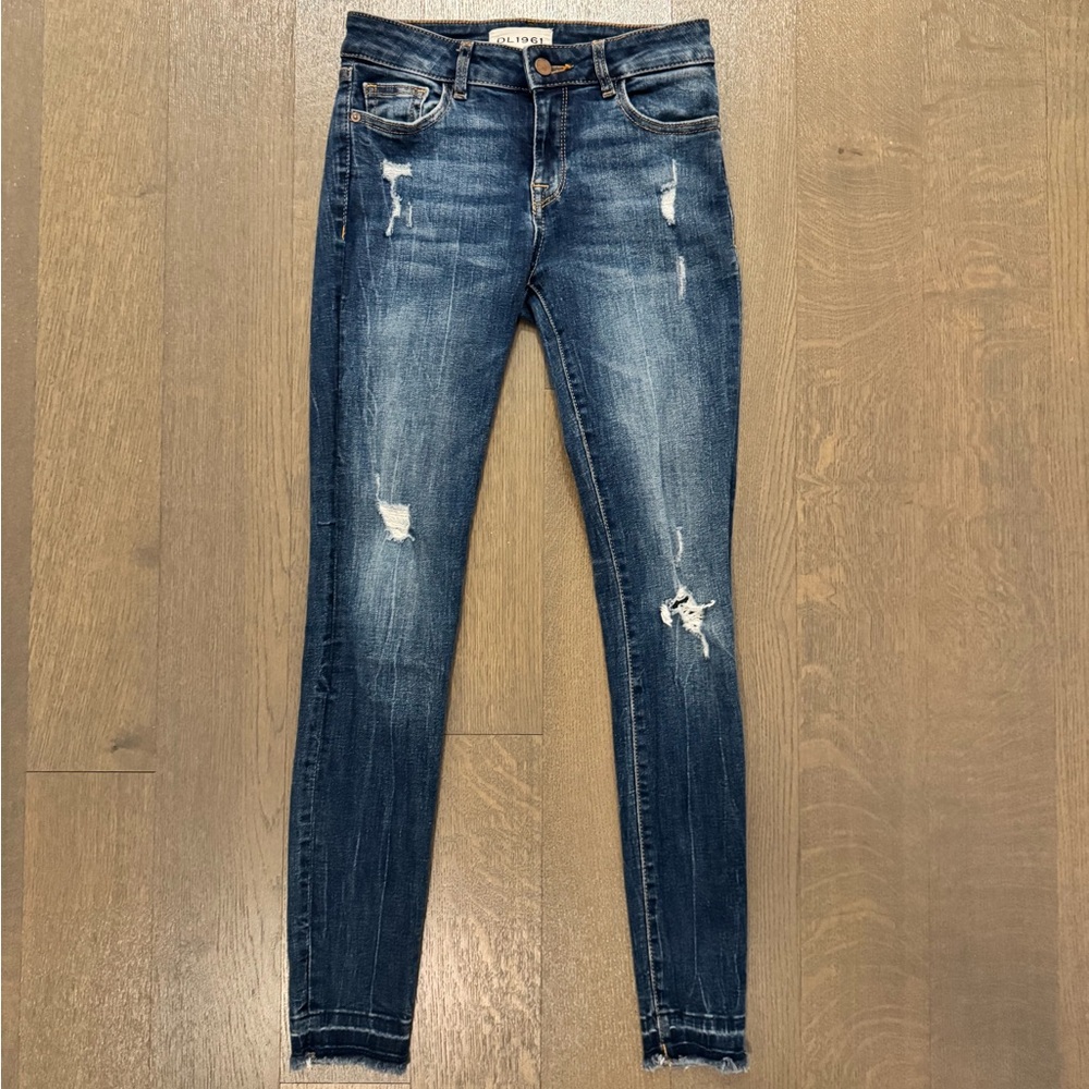 DL1961 Dark Blue Distressed Skinny Jeans